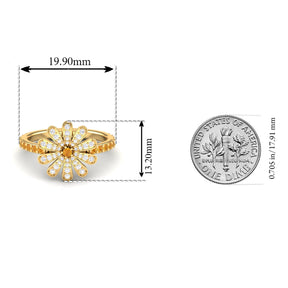 Maurya Happy Flower Promise Ring with Diamonds and Citrine