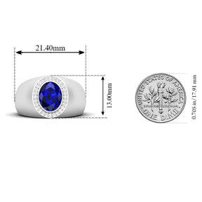 Maurya Solitaire Oval Tanzanite Signet Engagement Bold Ring with Diamond Halo