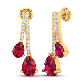 Maurya Hanging Berries Ruby Drop Earrings with Diamonds