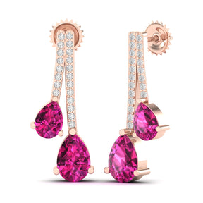 Maurya Hanging Berries Ruby Drop Earrings with Diamonds