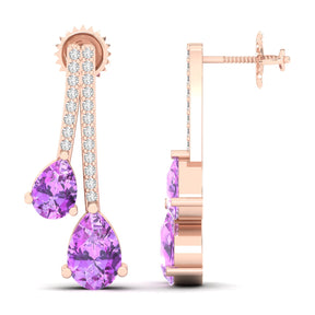 Maurya Hanging Berries Ruby Drop Earrings with Diamonds