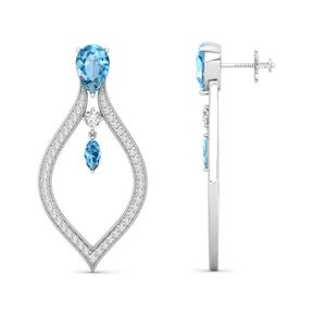 Maurya London Blue Topaz Essence of Life Push Back Earrings with Diamonds