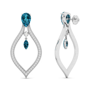 Maurya London Blue Topaz Essence of Life Push Back Earrings with Diamonds