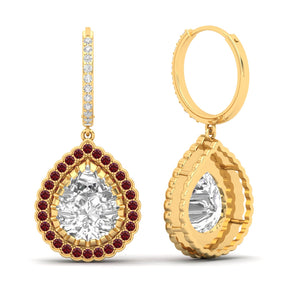 Maurya Sun Drop White Topaz Latch Back Earrings with Emerald Halo