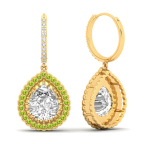 Maurya Sun Drop White Topaz Latch Back Earrings with Emerald Halo
