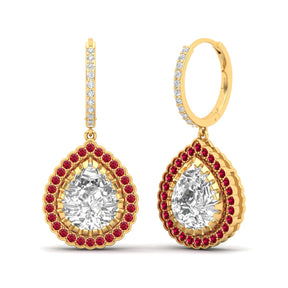 Maurya Sun Drop White Topaz Latch Back Earrings with Emerald Halo