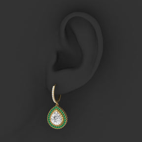 Maurya Sun Drop White Topaz Latch Back Earrings with Emerald Halo