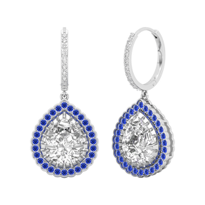 Maurya Sun Drop White Topaz Latch Back Earrings with Emerald Halo