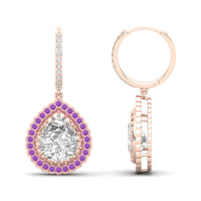 Maurya Sun Drop White Topaz Latch Back Earrings with Emerald Halo
