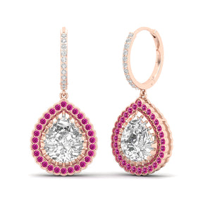 Maurya Sun Drop White Topaz Latch Back Earrings with Emerald Halo
