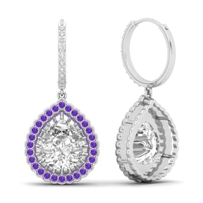 Maurya Sun Drop White Topaz Latch Back Earrings with Emerald Halo