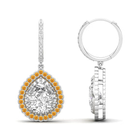Maurya Sun Drop White Topaz Latch Back Earrings with Emerald Halo