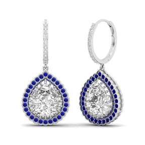 Maurya Sun Drop White Topaz Latch Back Earrings with Emerald Halo