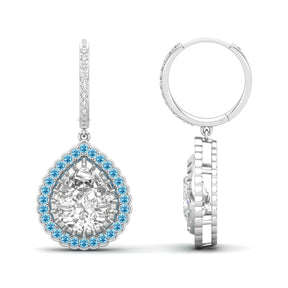 Maurya Sun Drop White Topaz Latch Back Earrings with Emerald Halo
