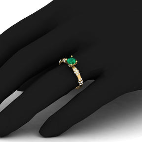 Maurya Traditional V-Prong-Set Emerald Engagement Ring with Accent Diamonds