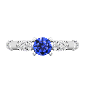 Maurya Traditional V-Prong-Set Emerald Engagement Ring with Accent Diamonds