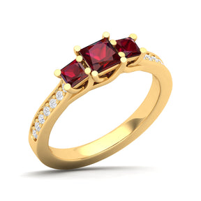 Maurya Three Stone Emerald Forever New Engagement Ring with Diamond Accents