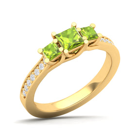 Maurya Three Stone Emerald Forever New Engagement Ring with Diamond Accents