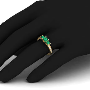 Maurya Three Stone Emerald Forever New Engagement Ring with Diamond Accents