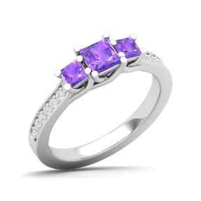 Maurya Three Stone Emerald Forever New Engagement Ring with Diamond Accents
