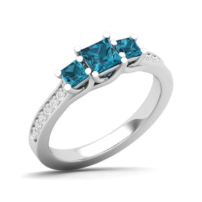 Maurya Three Stone Emerald Forever New Engagement Ring with Diamond Accents