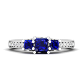 Maurya Three Stone Emerald Forever New Engagement Ring with Diamond Accents