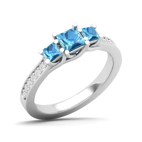 Maurya Three Stone Emerald Forever New Engagement Ring with Diamond Accents