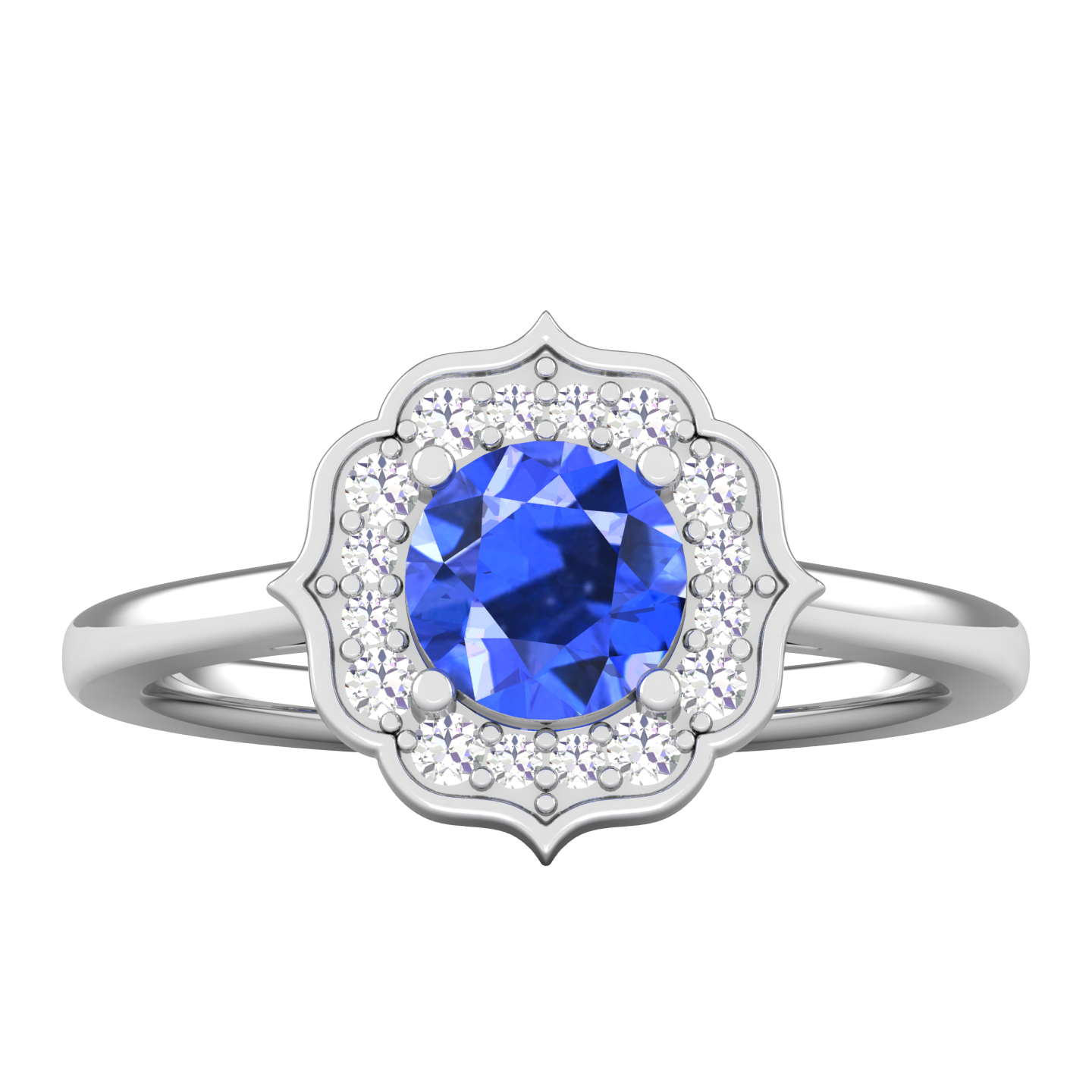 Maurya Round Ruby Hot Flower Engagement Ring with Diamond Halo