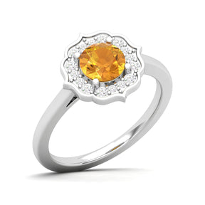 Maurya Round Ruby Hot Flower Engagement Ring with Diamond Halo