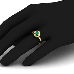 Maurya Solitaire Ruby Light in the Dark Promise Ring with Diamond Halo