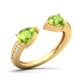 Maurya Peacock Peridot and Tanzanite Open Ring with Accent Diamonds
