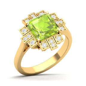 Maurya Asscher Cut Garnet Solitaire Firecracker Engagement Ring with Diamonds