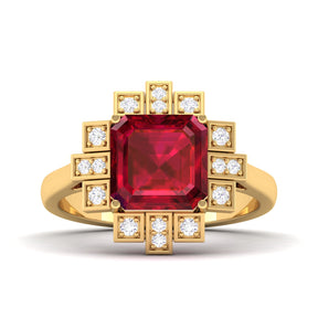 Maurya Asscher Cut Garnet Solitaire Firecracker Engagement Ring with Diamonds