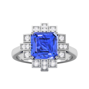 Maurya Asscher Cut Garnet Solitaire Firecracker Engagement Ring with Diamonds