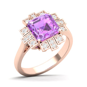 Maurya Asscher Cut Garnet Solitaire Firecracker Engagement Ring with Diamonds