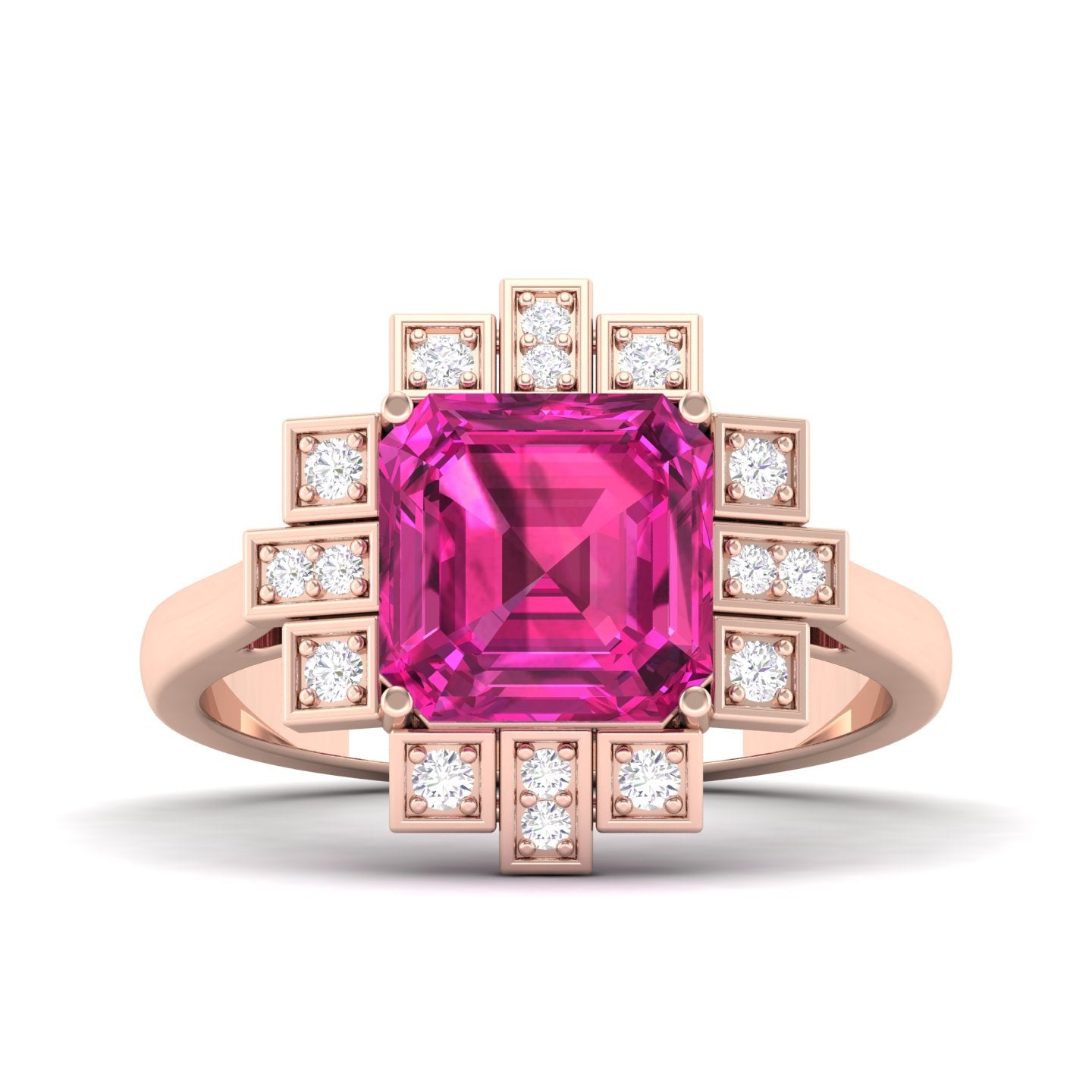 Maurya Asscher Cut Garnet Solitaire Firecracker Engagement Ring with Diamonds