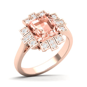 Maurya Asscher Cut Garnet Solitaire Firecracker Engagement Ring with Diamonds