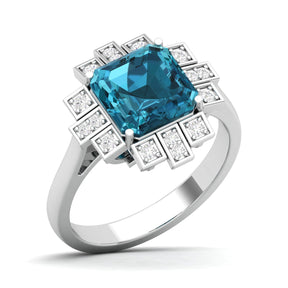 Maurya Asscher Cut Garnet Solitaire Firecracker Engagement Ring with Diamonds