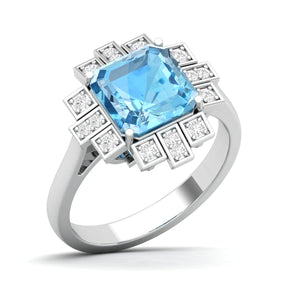 Maurya Asscher Cut Garnet Solitaire Firecracker Engagement Ring with Diamonds