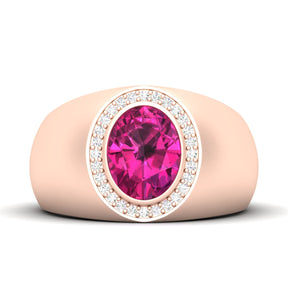Maurya Solitaire Oval Tanzanite Signet Engagement Bold Ring with Diamond Halo