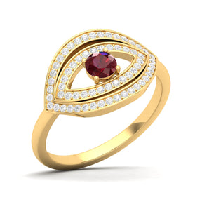 Maurya Solitaire Pink Amethyst Evil Eye Promise Ring with Pave-Set Diamonds
