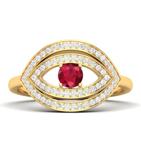 Maurya Solitaire Pink Amethyst Evil Eye Promise Ring with Pave-Set Diamonds