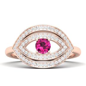 Maurya Solitaire Pink Amethyst Evil Eye Promise Ring with Pave-Set Diamonds