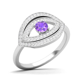Maurya Solitaire Pink Amethyst Evil Eye Promise Ring with Pave-Set Diamonds