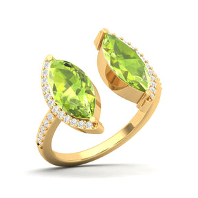 Maurya Nature Eyes Peridot Two Stone Engagement Ring with Accent Diamond