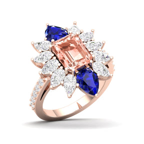 Maurya Solitaire Pink Amethyst Big Pollen Engagement Ring with Sapphire Halo