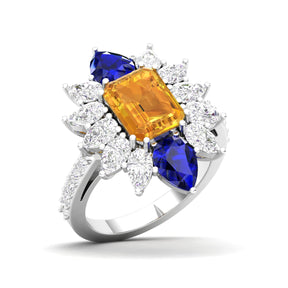 Maurya Solitaire Pink Amethyst Big Pollen Engagement Ring with Sapphire Halo