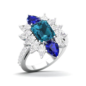 Maurya Solitaire Pink Amethyst Big Pollen Engagement Ring with Sapphire Halo