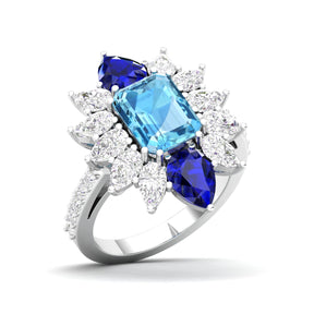 Maurya Solitaire Pink Amethyst Big Pollen Engagement Ring with Sapphire Halo