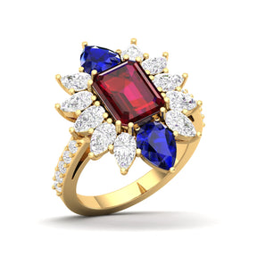 Maurya Solitaire Pink Amethyst Big Pollen Engagement Ring with Sapphire Halo